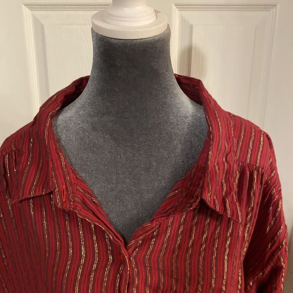 Anthony Richards Button Up Women’s 3X Long Sleeve Red Gold Lurex Stripe India - Picture 2 of 12